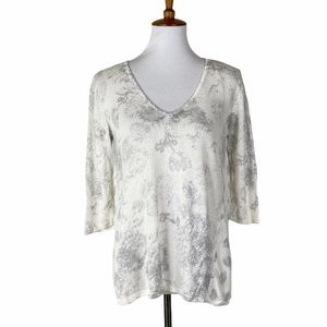 J Jill Pure Jill Floral Linen Blend Sweater Sz XSP Coastal Classic